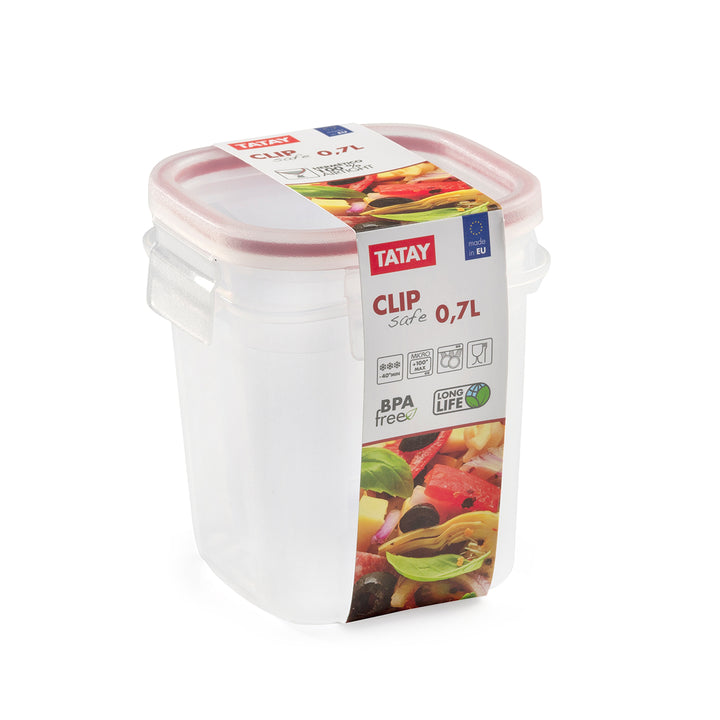 TATAY Clip Safe - Recipiente Hermético Cuadrado 0.7L con Cierre de Pestañas. Rojo