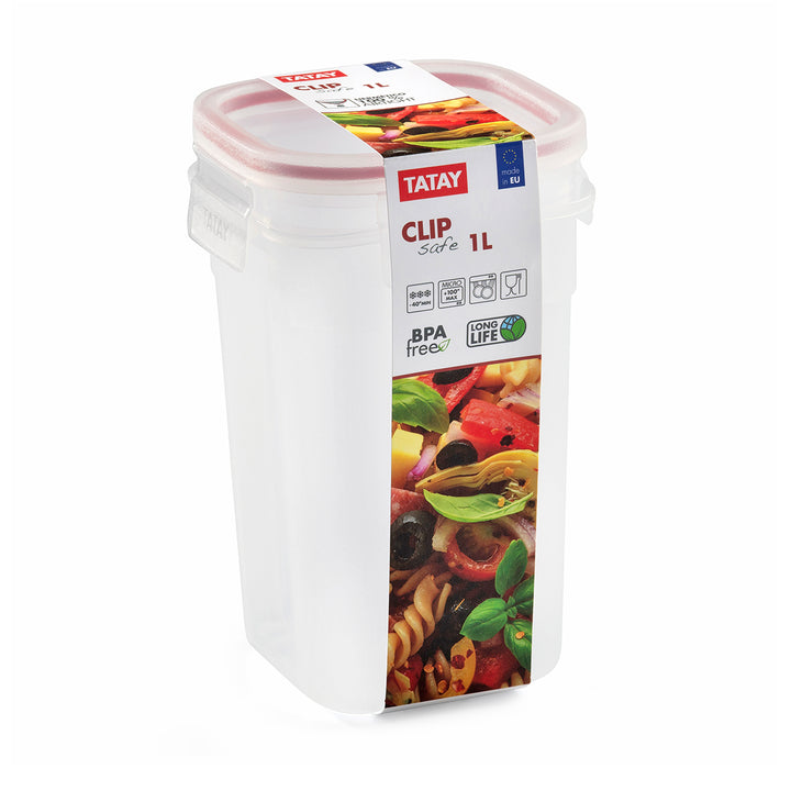 TATAY Clip Safe - Recipiente Hermético Cuadrado 1L con Cierre de Pestañas. Rojo