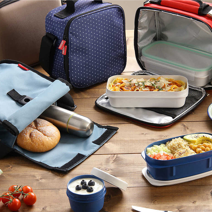 TATAY Urban Food Casual - Bolsa Térmica Porta Alimentos 3L con Recipientes. Azul Pastel Geométrico