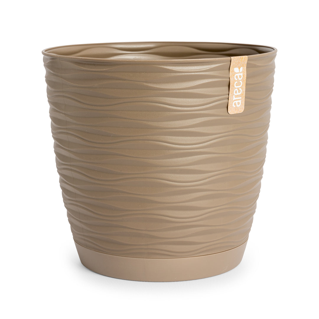 Areca Wind - Maceta Decorativa Redonda 27 cm con Plato Integrado. Taupe