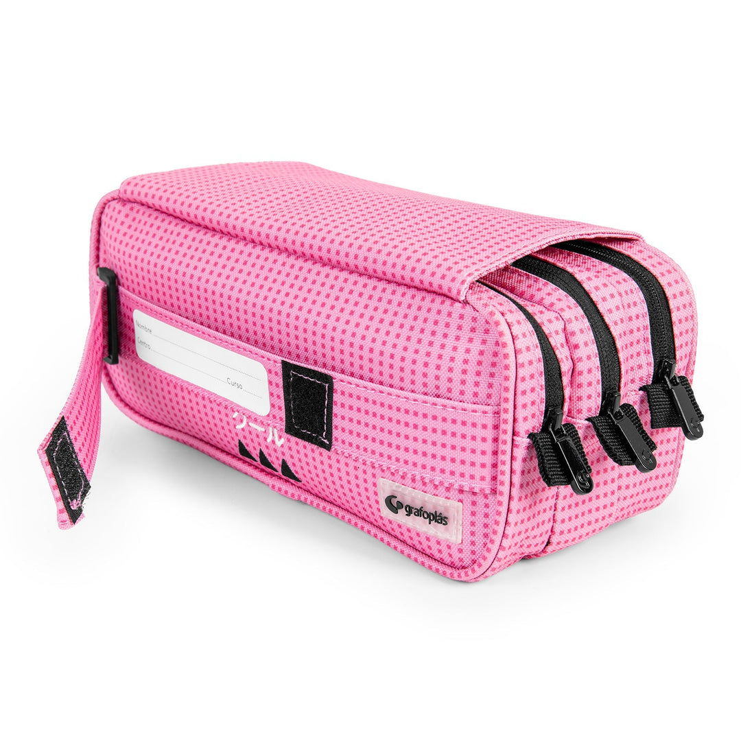 Grafoplás Kūru - Estuche Portatodo Triple con Solapa para Material Escolar. Rosa