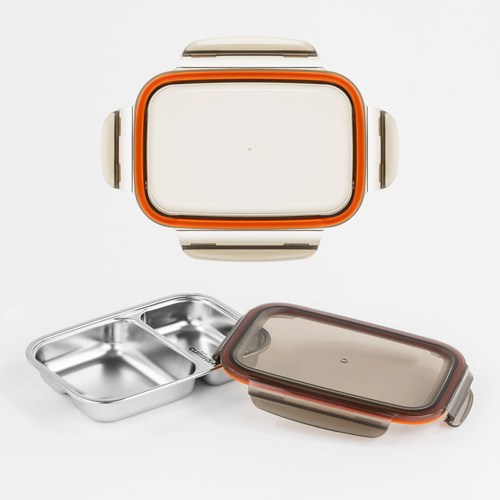 Cuitisan To Go - Recipiente Rectangular de 1L con 2 Compartimentos en Acero Apto Microondas