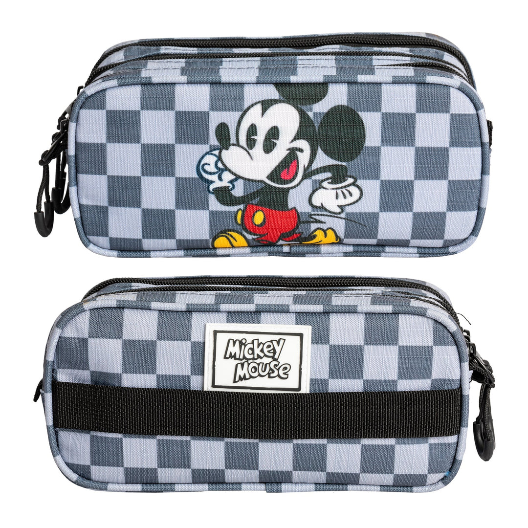 DISNEY Mickey Move - Estuche Escolar Triple Portatodo Tres Cremalleras TRICK FAN Gris