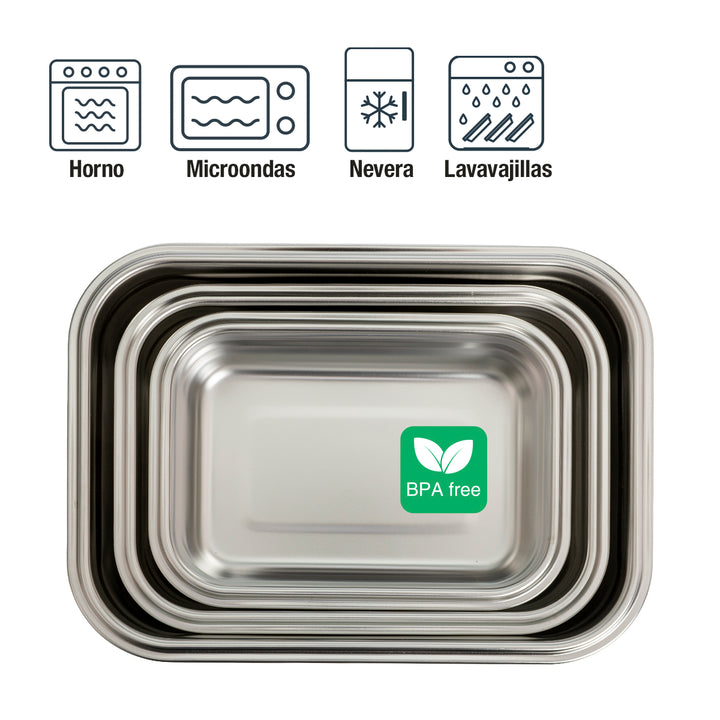 IBILI Keepklin - Recipiente Rectangular en Acero Inoxidable Apto Microondas