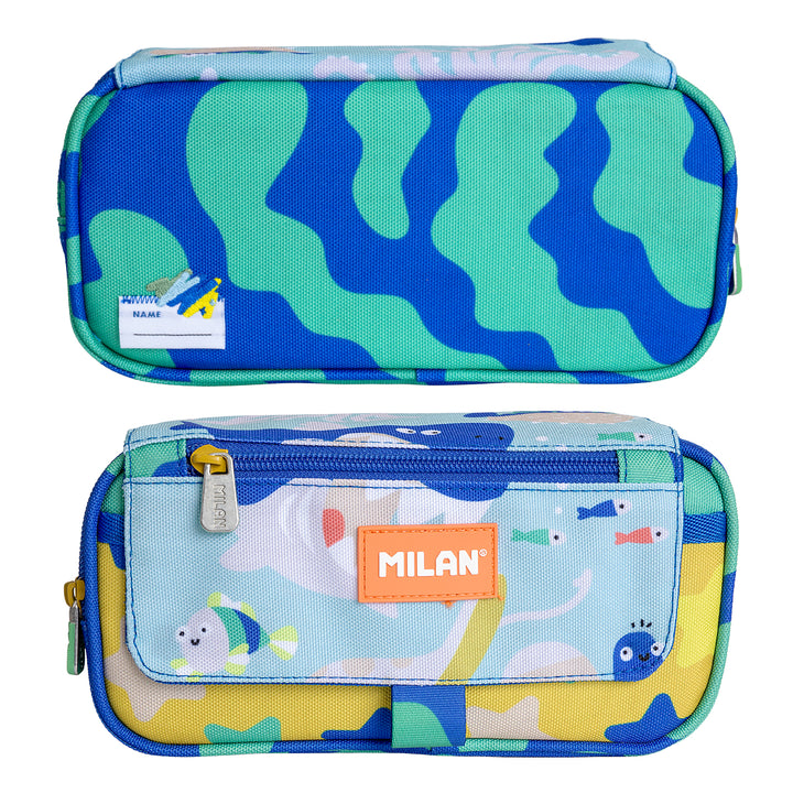 Milan Blue Odyssey - Estuche Portatodo Triple con Cuatro Cremalleras para Material Escolar