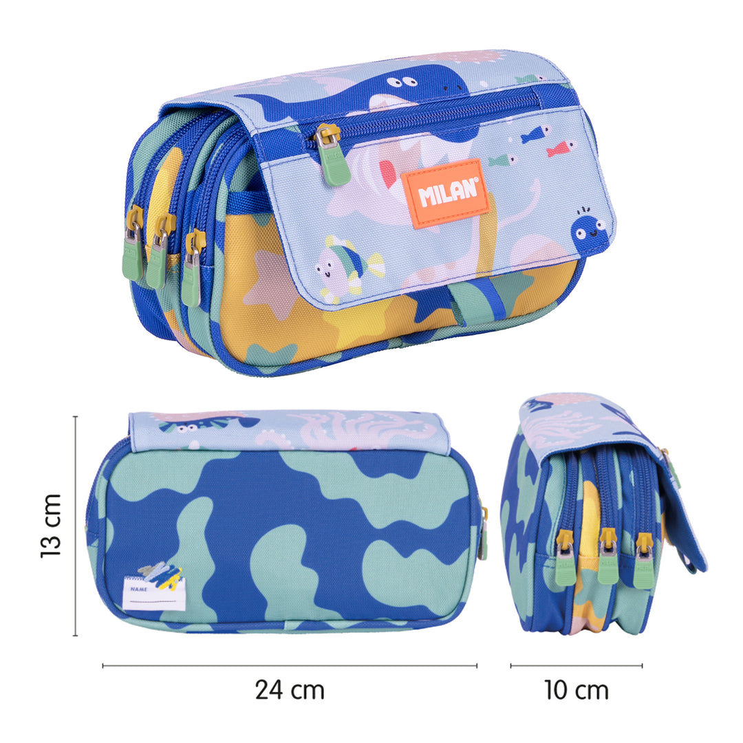 ColePack ECO Milan - Estuche Triple de 3 Cremalleras y Material Escolar Incluido. Blue Odyssey