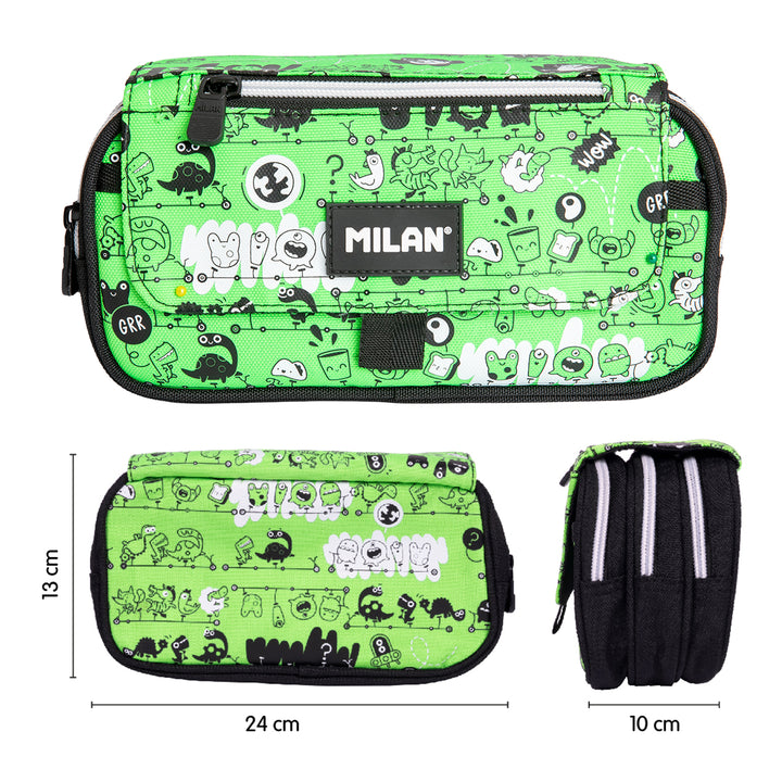 ColePack ECO Milan - Estuche Triple de 3 Cremalleras y Material Escolar Incluido. Tandem