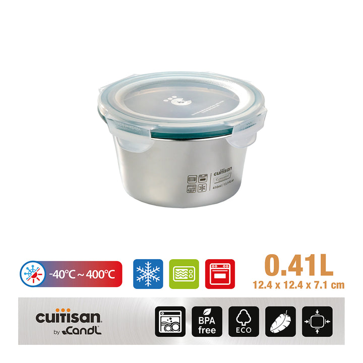 Cuitisan Simple - Recipiente Redondo de 0.4L en Acero Inoxidable Apto Microondas