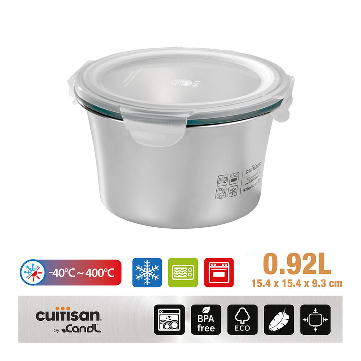 Cuitisan Simple - Recipiente Redondo de 0.9L en Acero Inoxidable Apto Microondas