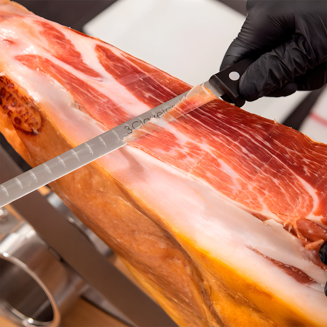 3 Claveles Gourmet - Kit Profesional de Cuchillo Jamonero Deshuesadores Chaira y Funda