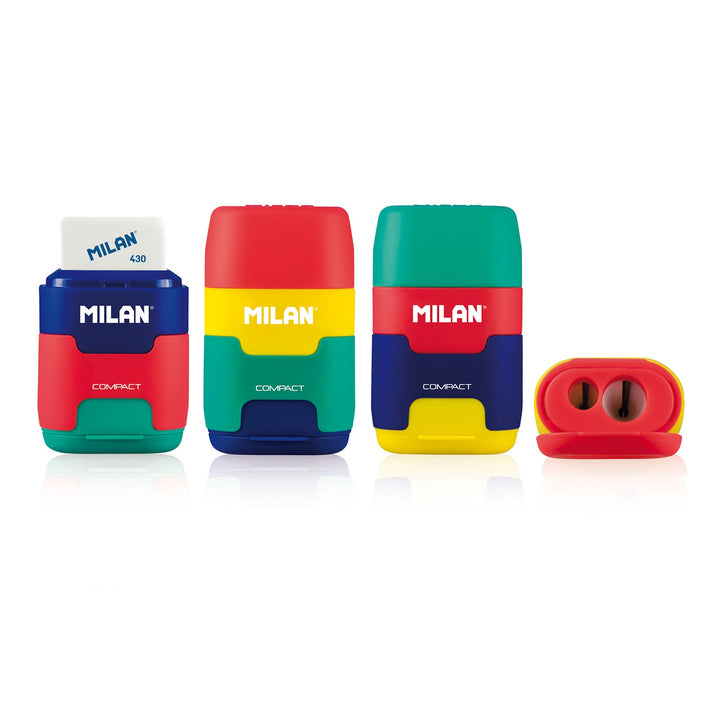 MILAN Mix - Afilaborra Compact. Combinación de Goma y Sacapuntas Doble. Multicolor