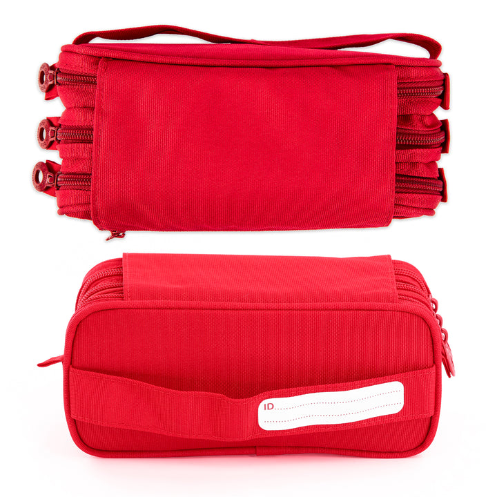 ColePack Pro - Estuche Triple de 3 Cremalleras con Material Escolar Incluido. Rojo