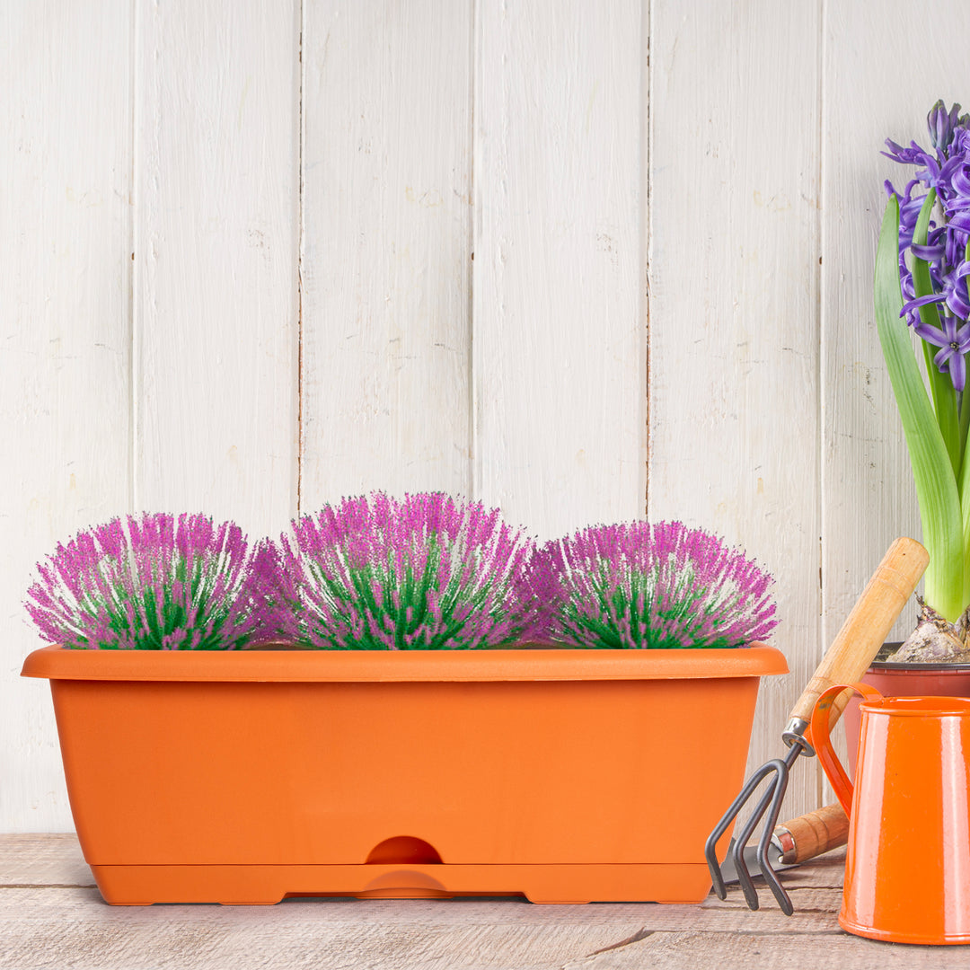 Plastic Forte - Lote de 2 Jardineras Balconeras 40 cm con Platos Integrados. Antracita