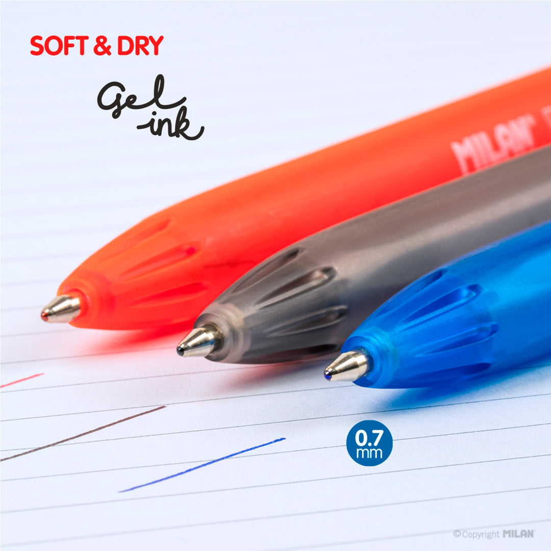 MILAN - Pack de 5 Bolígrafos Roller P07 Dry-Gel. Tinta Base Aceite Secado Rápido. Negro