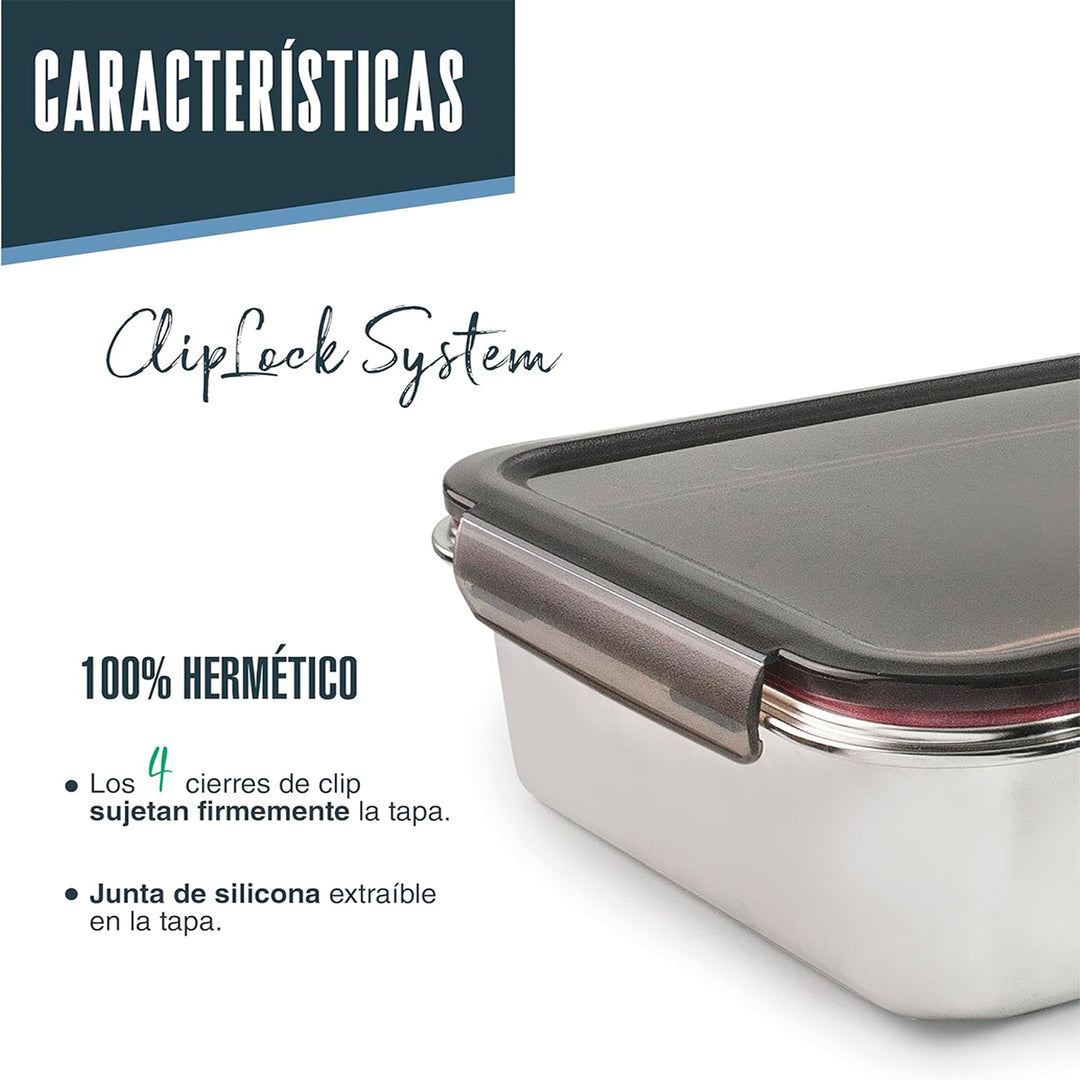 LACOR EcoInox Pro - Recipiente Rectangular de 5.0L en Acero Inoxidable. Apto Nevera y Horno