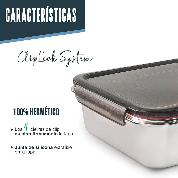 LACOR EcoInox Pro - Recipiente Rectangular de 5.0L en Acero Inoxidable. Apto Nevera y Horno