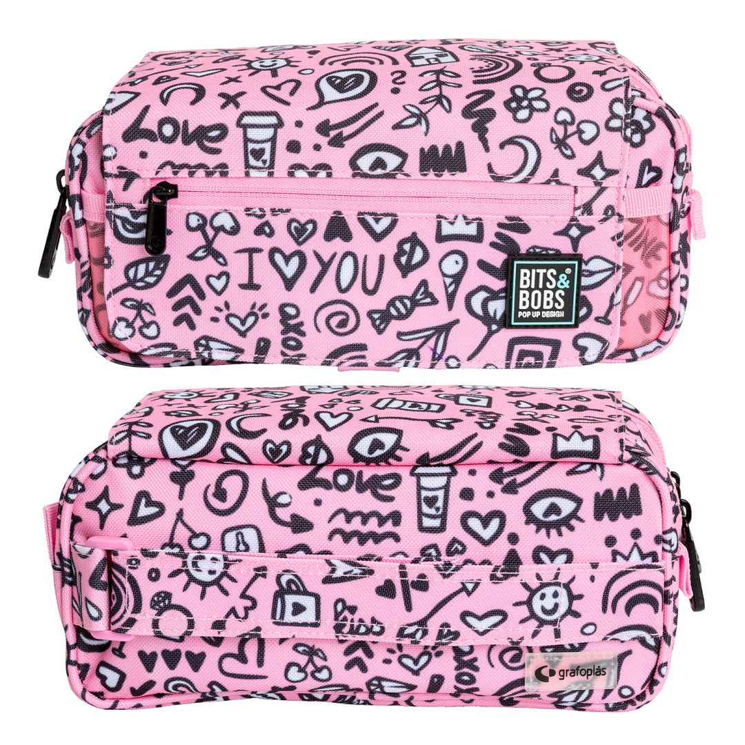 Grafoplás Design - Estuche Portatodo Triple con Solapa para Material Escolar. I Love You