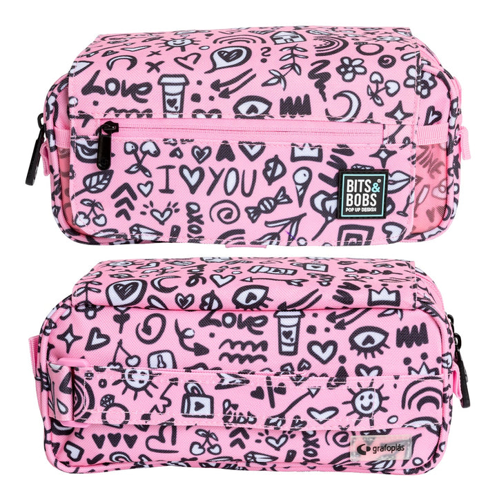 Grafoplás Design - Estuche Portatodo Triple con Solapa para Material Escolar. I Love You