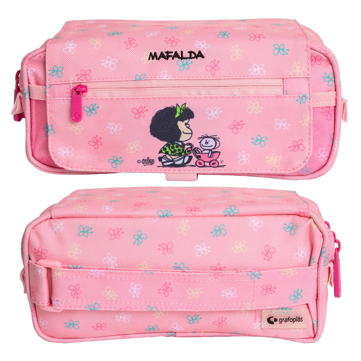 Grafoplás Design - Estuche Portatodo Triple con Solapa para Material Escolar. Mafalda Cart