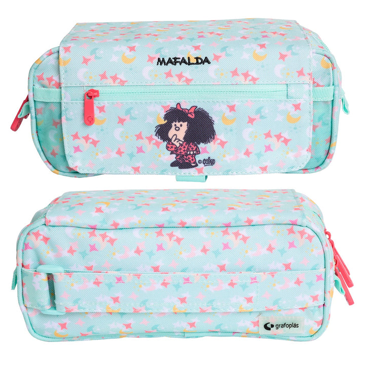 Grafoplás Design - Estuche Portatodo Triple con Solapa para Material Escolar. Mafalda Pijama