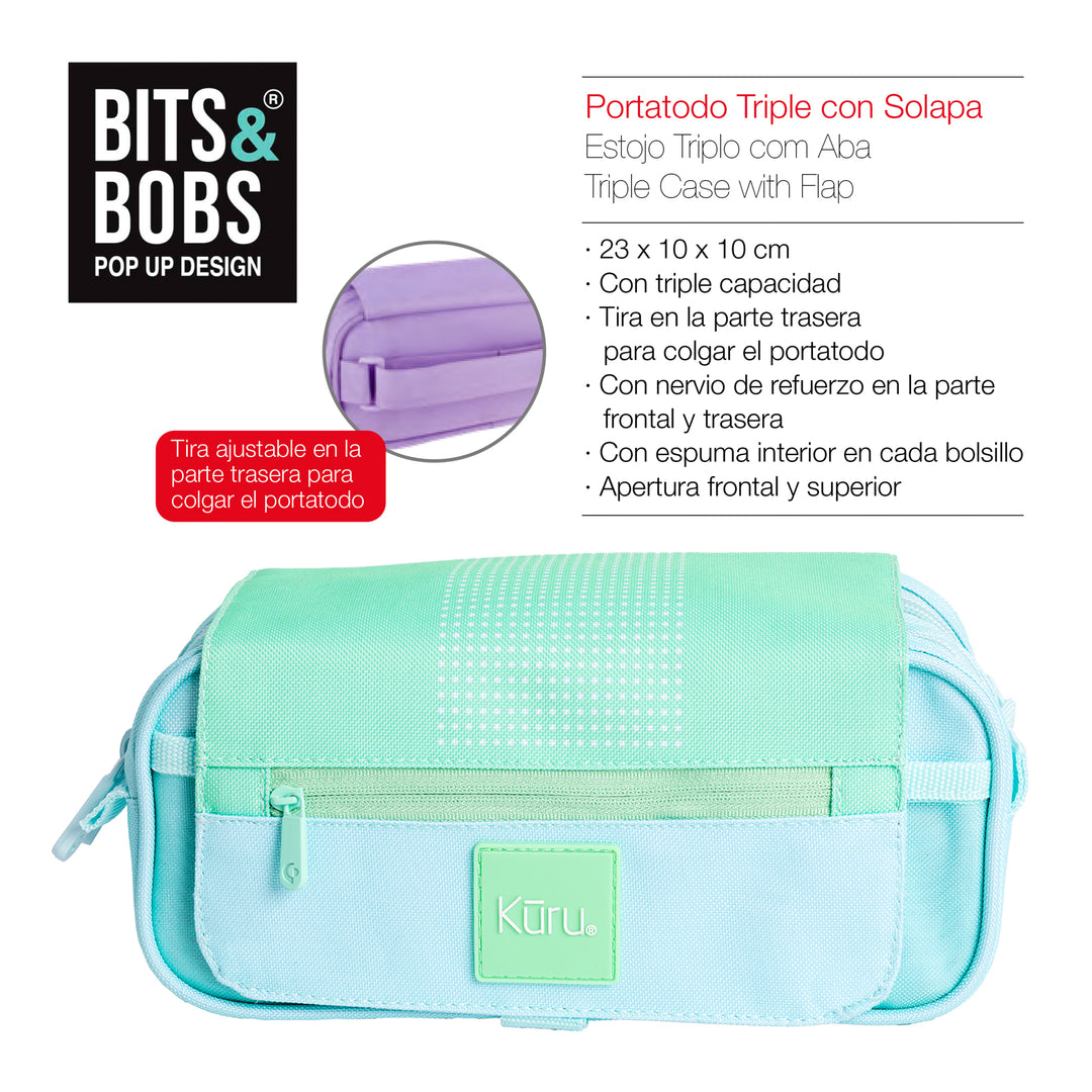 Grafoplás Kuru24 - Estuche Portatodo Triple con Solapa para Material Escolar. Verde