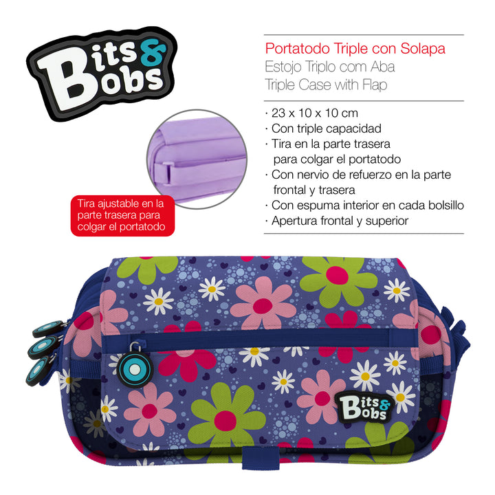 Grafoplás BitsBobs - Estuche Portatodo Triple con Solapa para Material Escolar. Garden