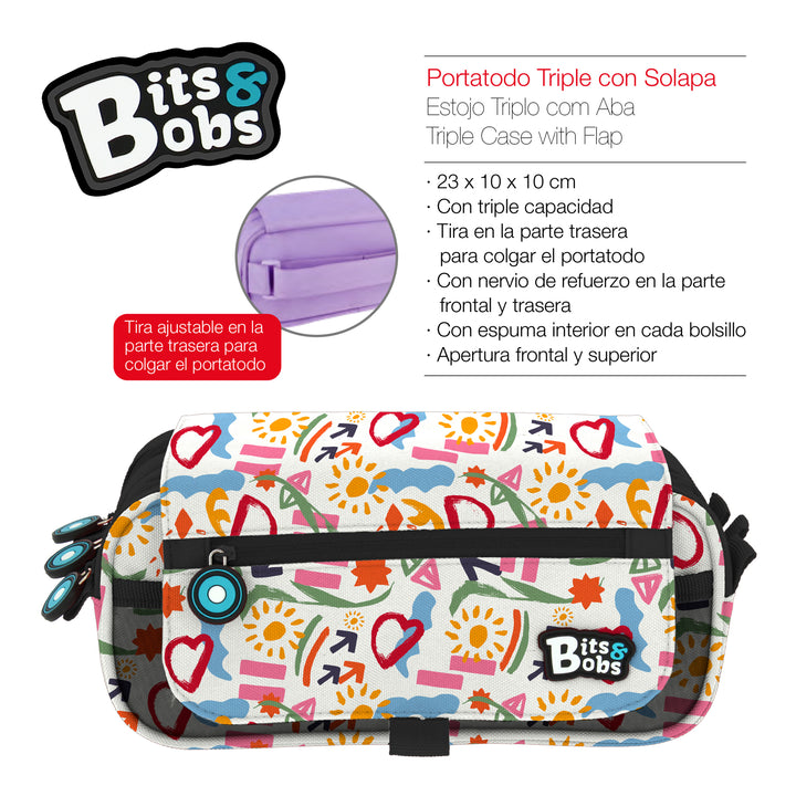 Grafoplás BitsBobs - Estuche Portatodo Triple con Solapa para Material Escolar. Sunny