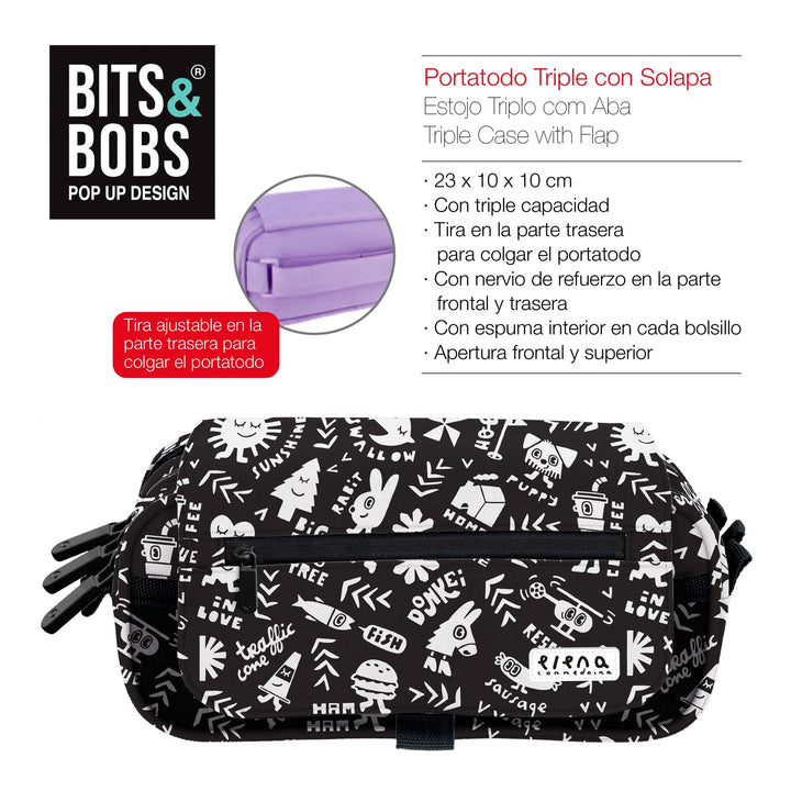 ColePack EcoDes - Estuche Triple de 3 Cremalleras con Material Escolar Incluido. EC Elements