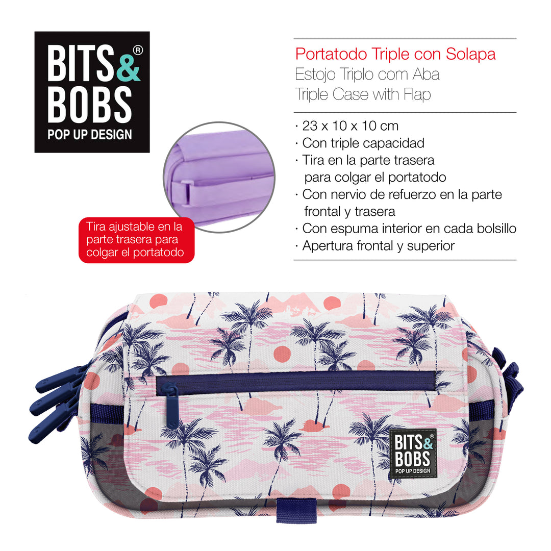 ColePack Design - Estuche Triple de 3 Cremalleras con Material Escolar Incluido. Sunset