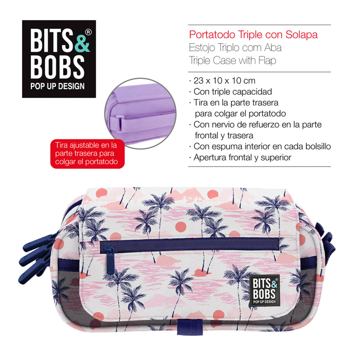 ColePack Design - Estuche Triple de 3 Cremalleras con Material Escolar Incluido. Sunset