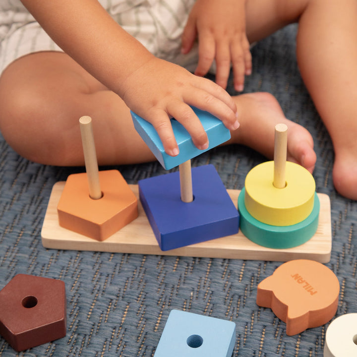 MILAN Animal Towers - Juguete Educativo de Madera Torres Apilables. Edad 12 Meses