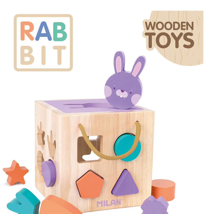 MILAN Rabbit - Juguete Educativo de Madera Cubo Encajar Piezas. Edad 12 Meses