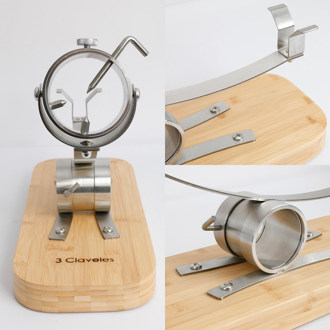 3 Claveles 01744 - Soporte Jamonero Basculante Bambú y Kit de Corte Profesional Uniblock