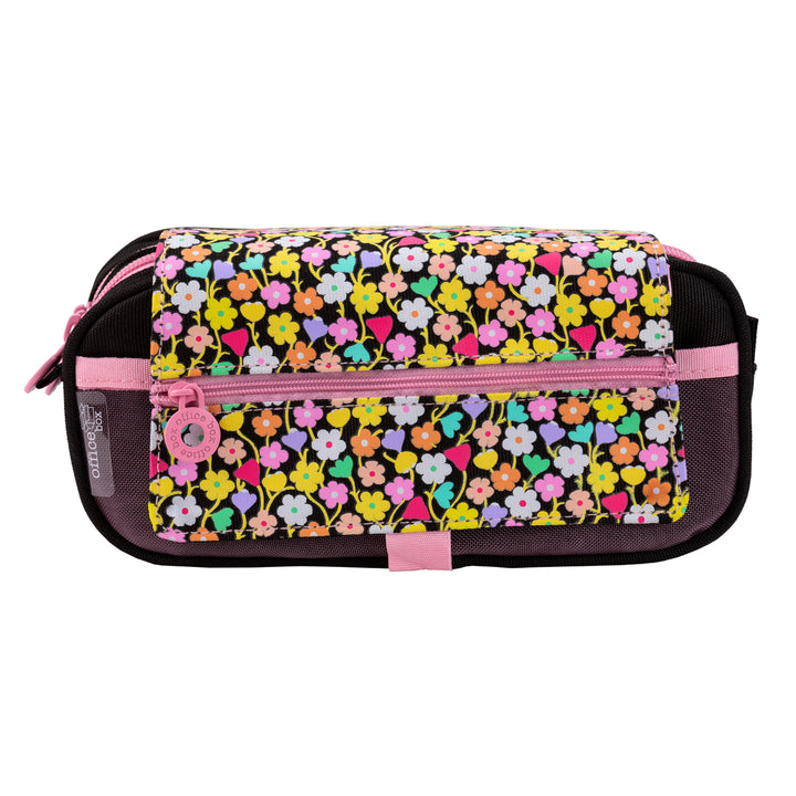 OFFICEBOX - Estuche Portatodo Triple con Tres Cremalleras para Material Escolar. Flowers