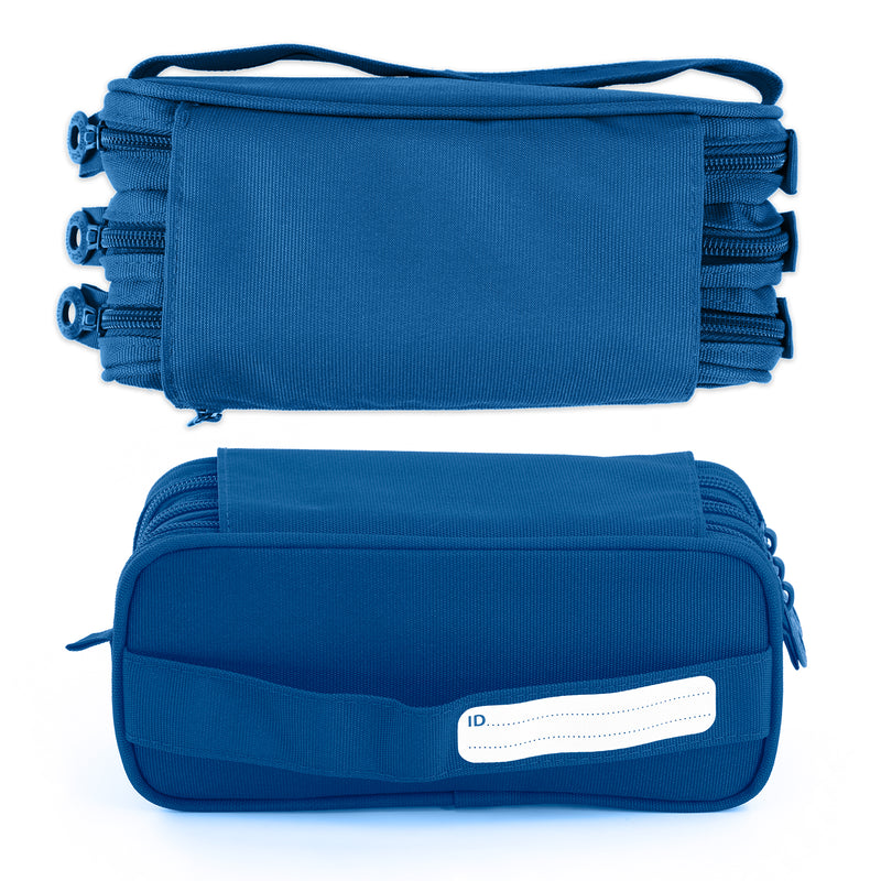 ColePack Pro -Estuche Triple de 3 Cremalleras con Material Escolar Incluido. Azul Oscuro