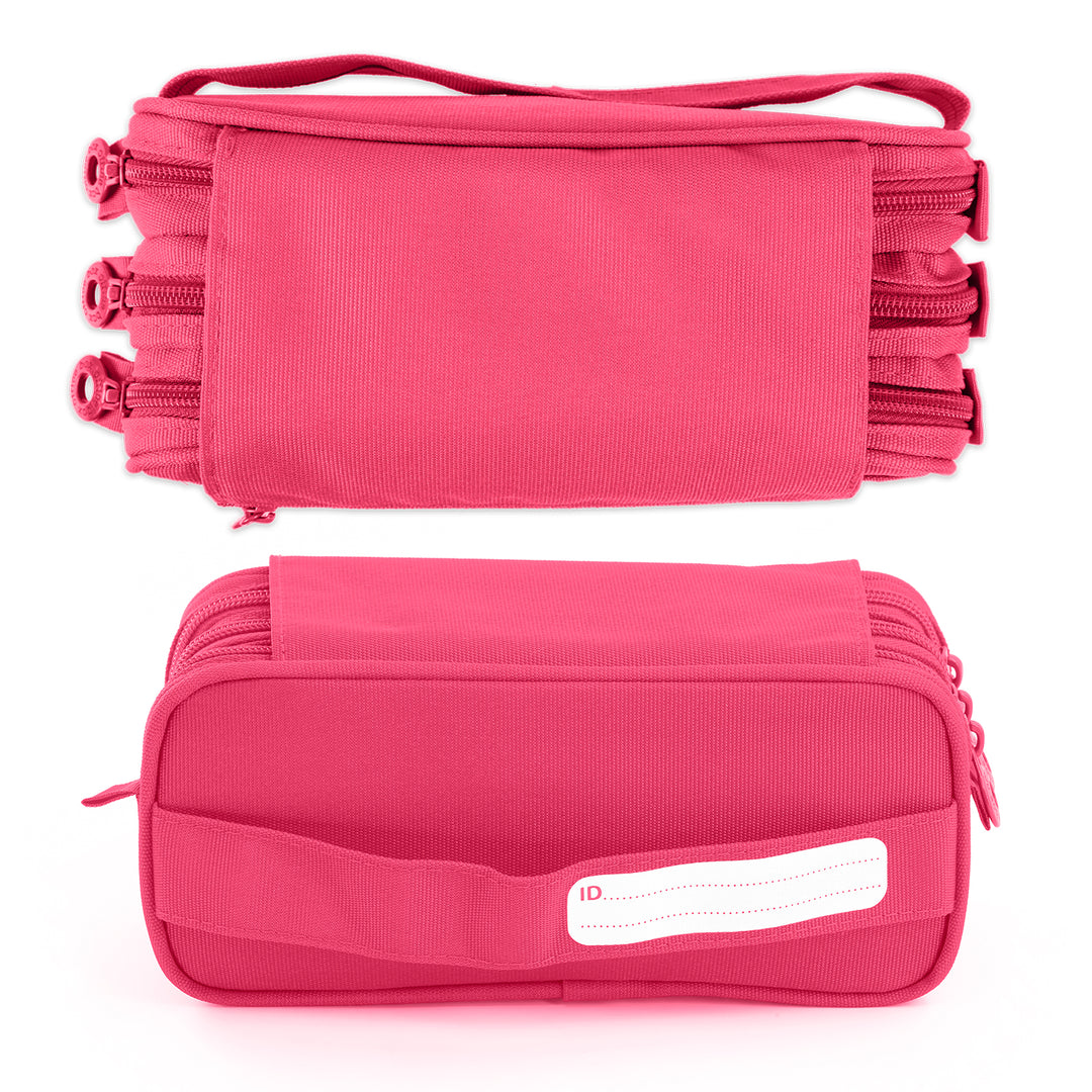 ColePack Pro - Estuche Triple de 3 Cremalleras con Material Escolar Incluido. Fucsia