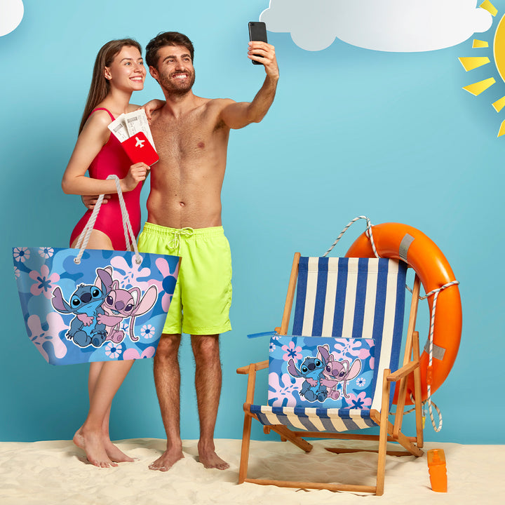 KARACTERMANIA - Bolsa de Playa Soleil con Neceser de Regalo. Lilo y Stitch Hug