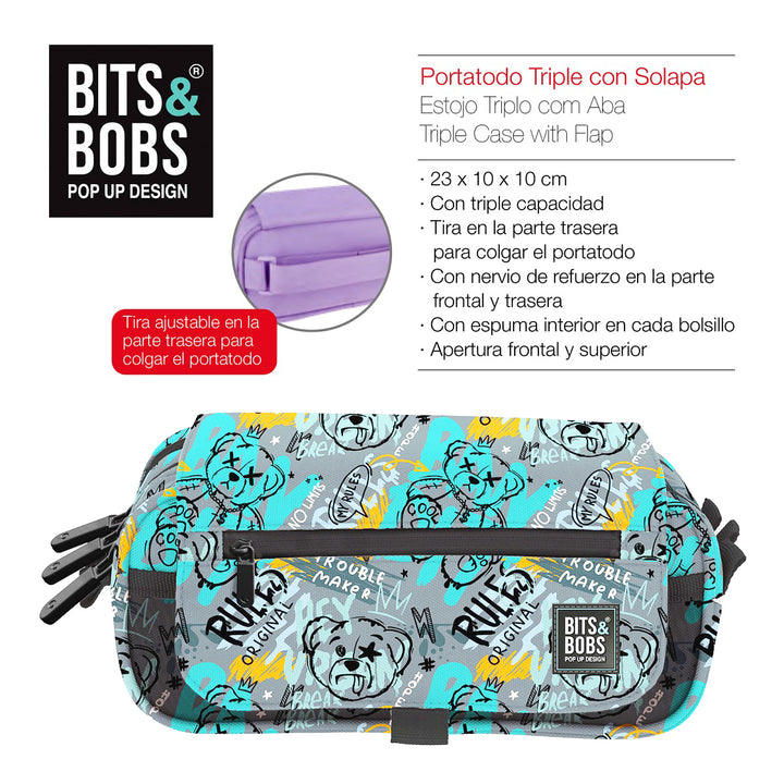ColePack EcoDes - Estuche Triple de 3 Cremalleras con Material Escolar Incluido. Bear