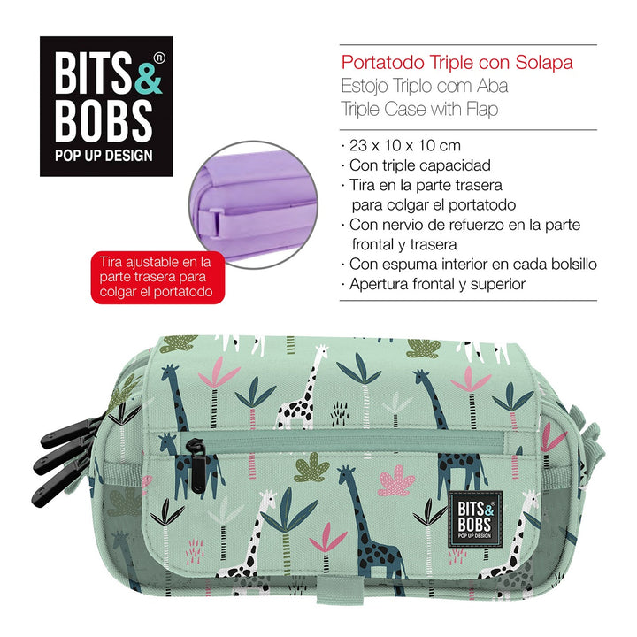 Grafoplás Design - Estuche Portatodo Triple con Solapa para Material Escolar. Jungle