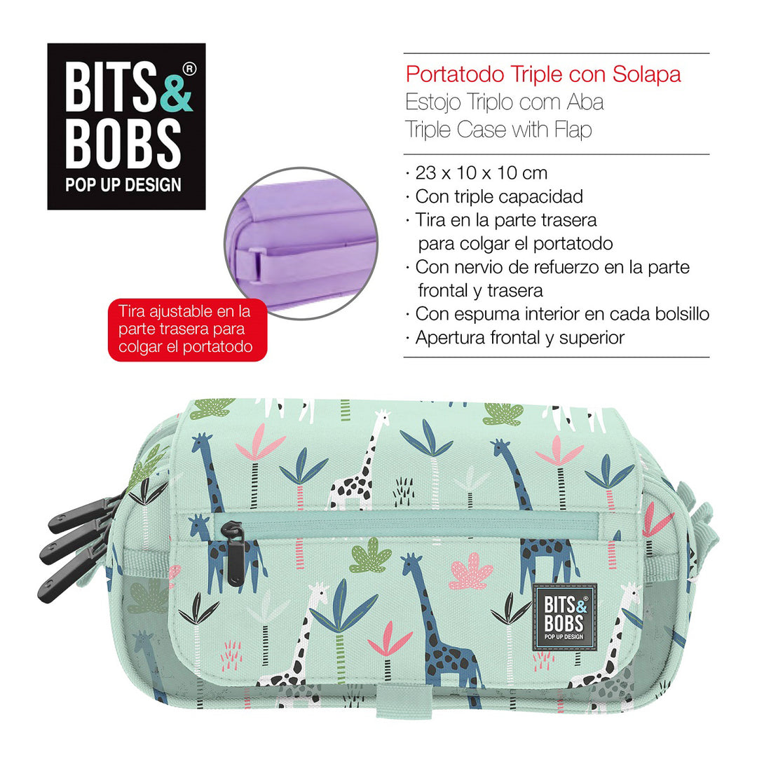 ColePack Design - Estuche Triple de 3 Cremalleras con Material Escolar Incluido. Jungle