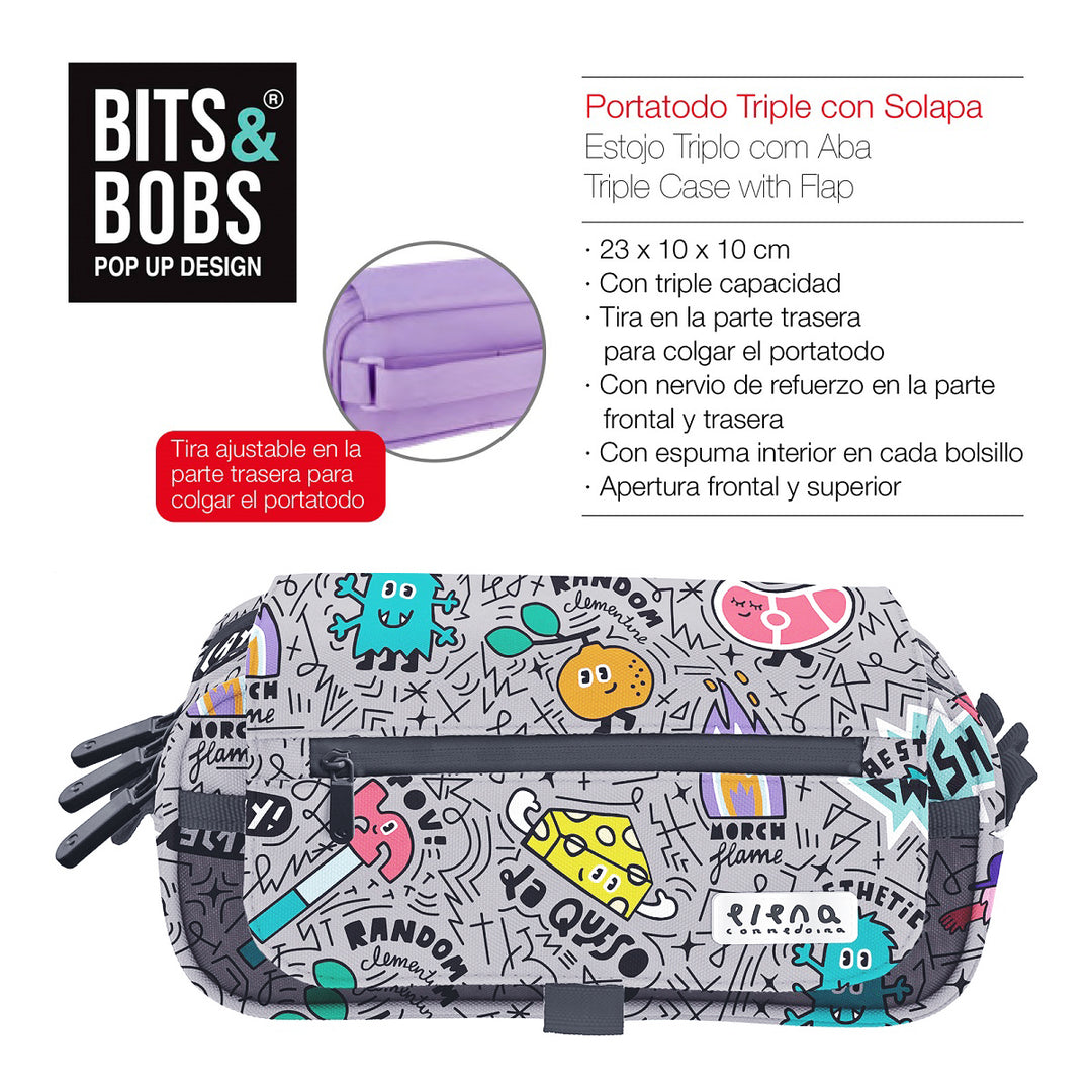 ColePack EcoDes - Estuche Triple de 3 Cremalleras con Material Escolar Incluido. Random
