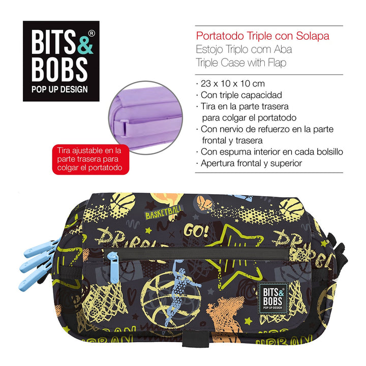 Grafoplás Design - Estuche Portatodo Triple con Solapa para Material Escolar. Streetball
