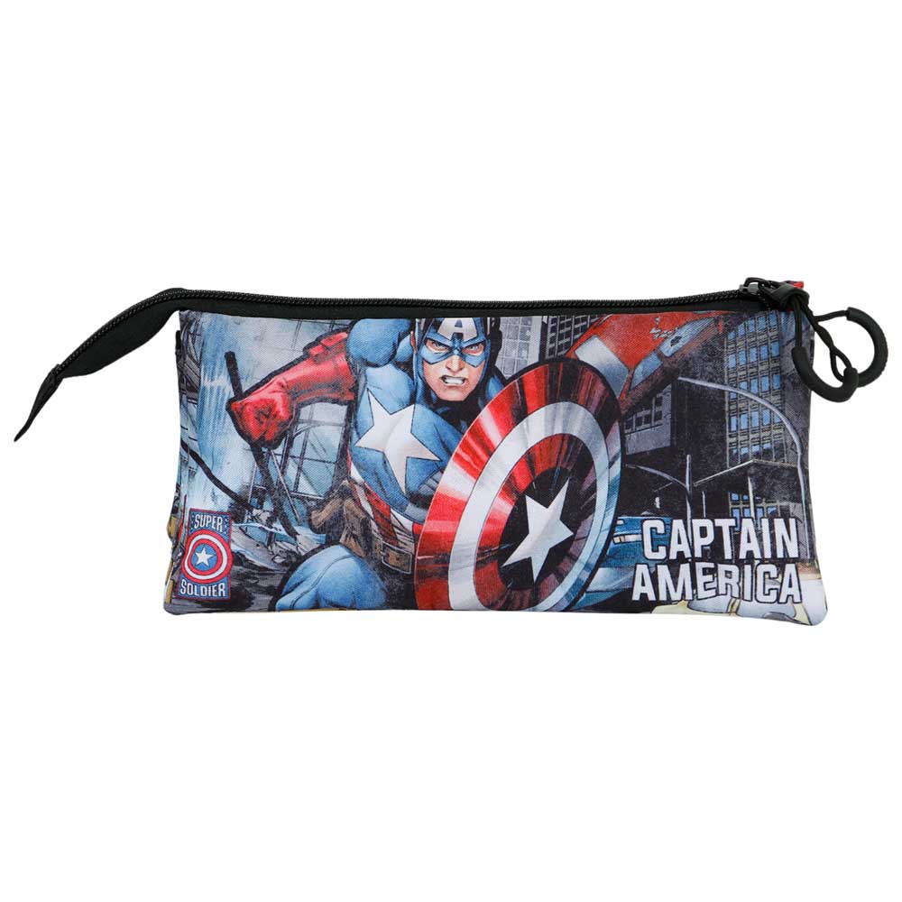 CAPITÁN AMÉRICA Defender- Estuche Escolar Triple Portatodo con 2 Cremalleras. Multicolor