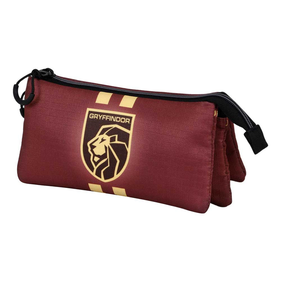 HARRY POTTER Gryffindor ECO- Estuche Escolar Triple Portatodo con 2 Cremalleras. Burdeos