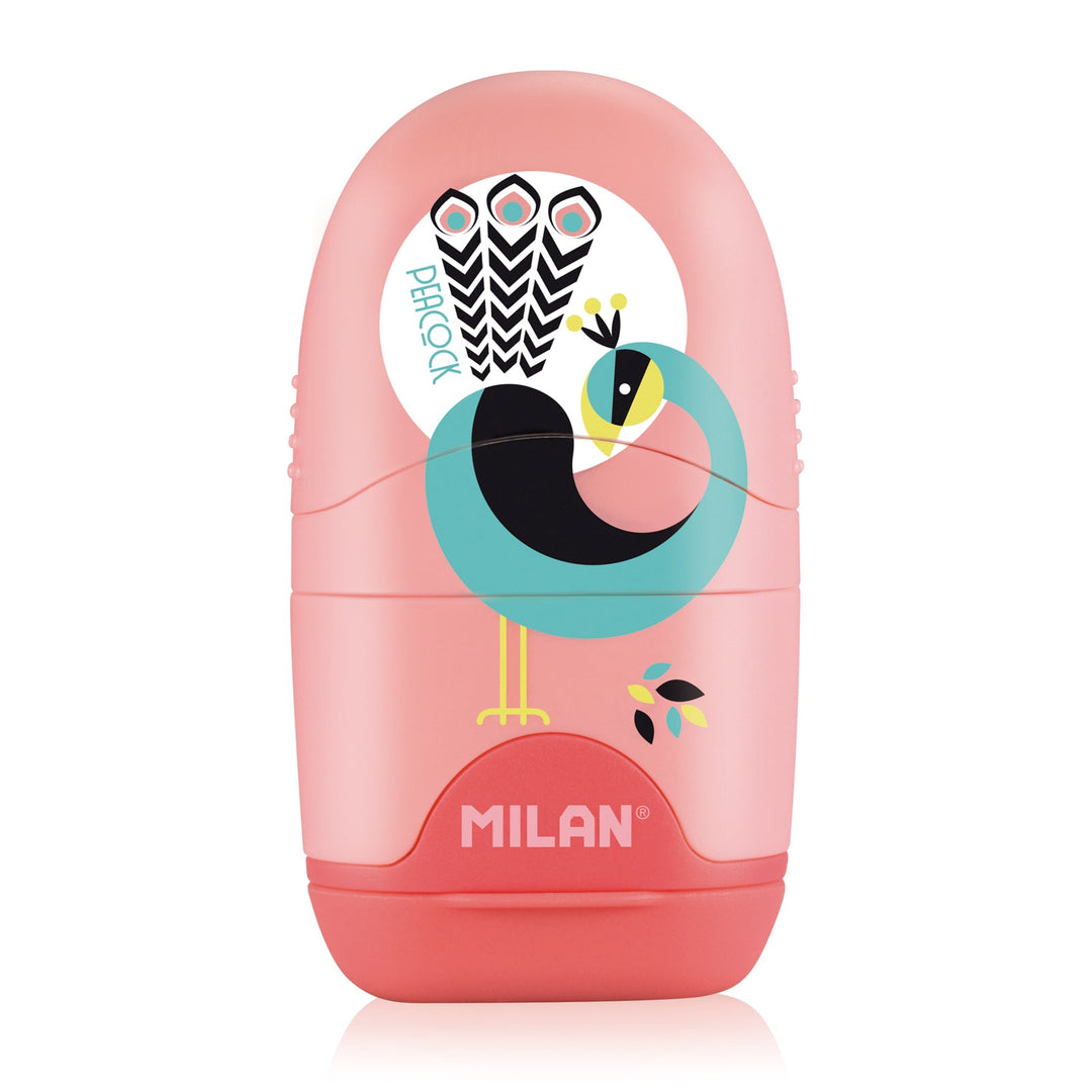 MILAN COMPACT PEACOCK - Afilaborra Compact. Combinación de Goma y Sacapuntas. Azul-Rosa