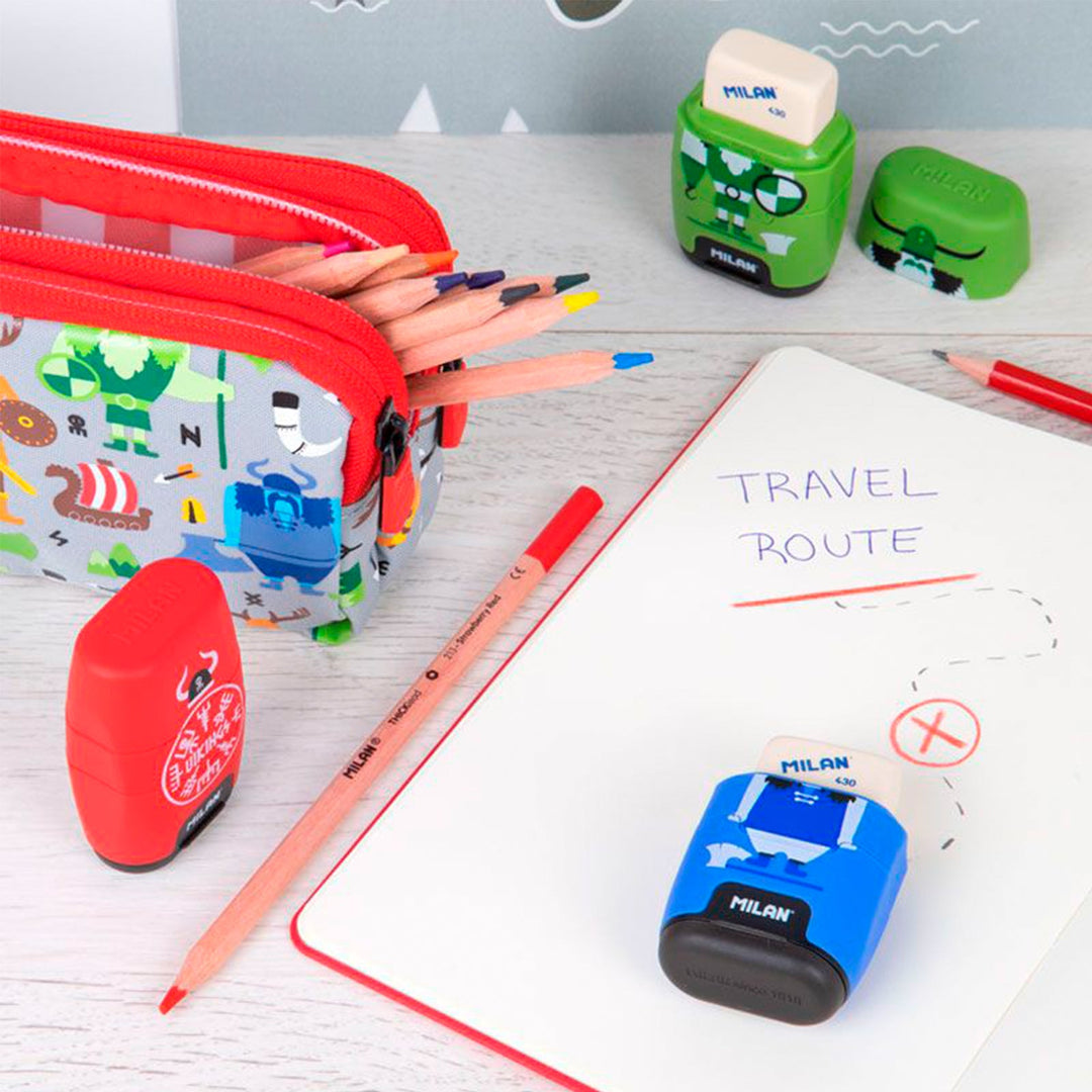 MILAN Vikings - Afilaborra Compact. Combinación de Goma y Sacapuntas Doble Verde