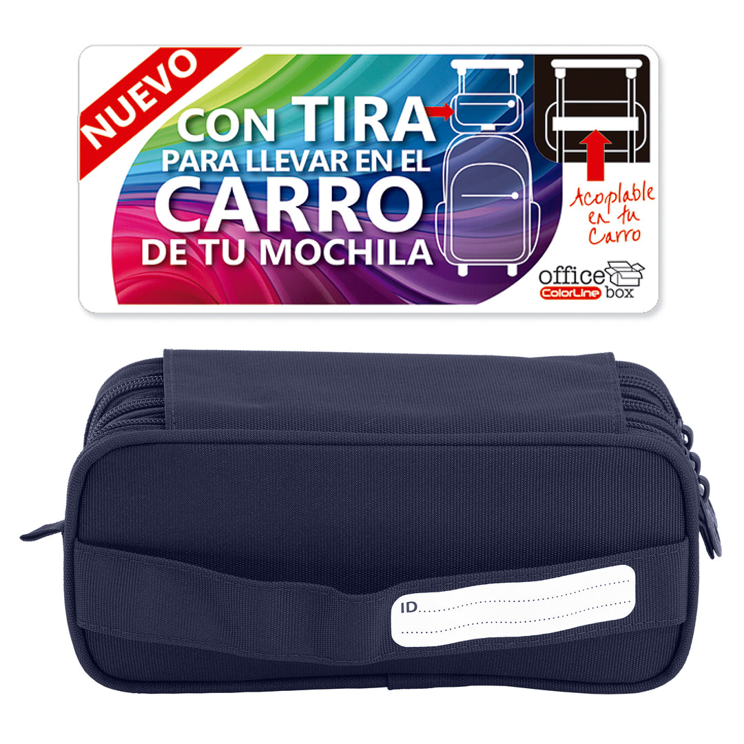 ColePack Pro - Estuche Triple de 3 Cremalleras con Material Escolar Incluido. Azul Marino