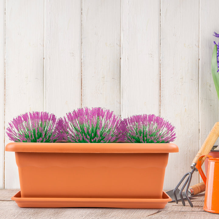 Plastiken TERRA - Jardinera Rectangular 60 cm 33L con Plato Incluido. Terracota