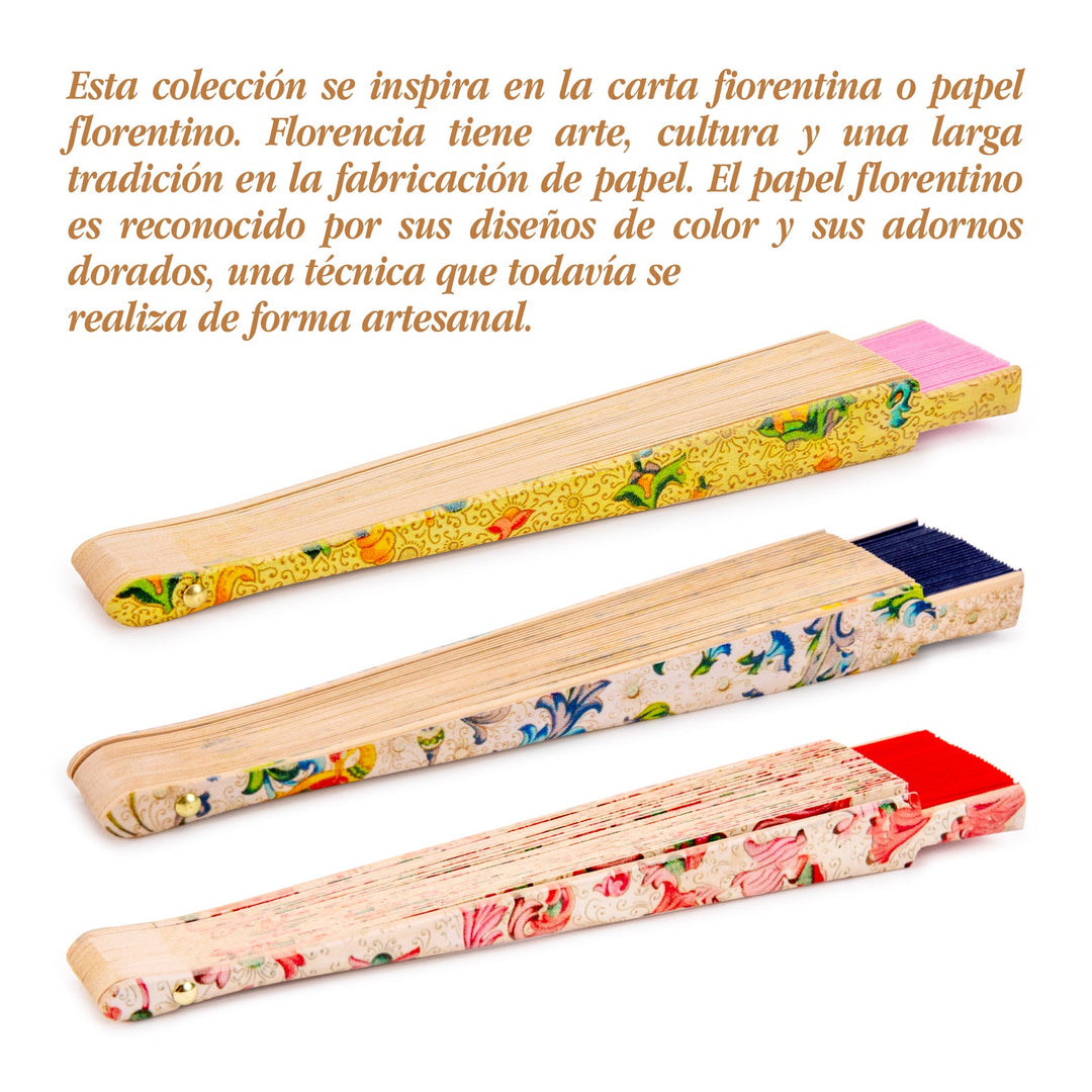 APARISI - Abanico Plegable de 23 cm en Madera Estampada. Carta Fioren Rosa