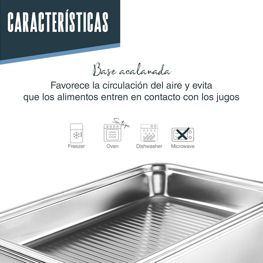 LACOR EcoInox Pro - Recipiente Rectangular de 5.0L en Acero Inoxidable. Apto Nevera y Horno